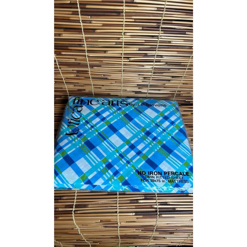 UTICA Fine Arts Sheets NIP J.P. Stevens Derry's Plaid Fitten Twin Vintage Linens